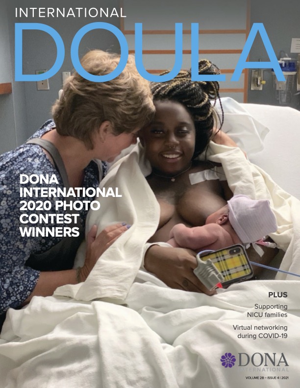 Image of the cover of International Doula Magazine featuring Andrea Voisard.